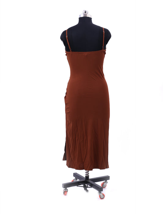 Brown Sleeveless Slit Midi Dress For Womens