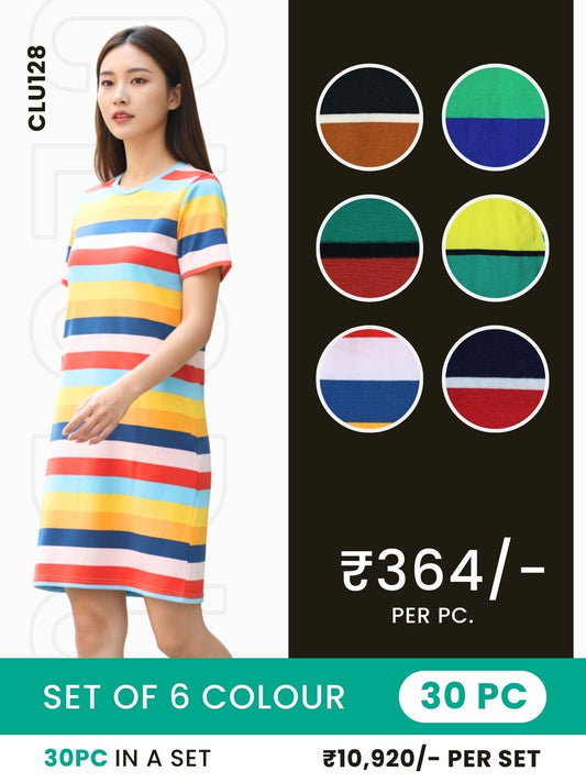Clobulk Women Stripe Dress (Set of 30 PC - 6 Colour)- ₹364/ per pc