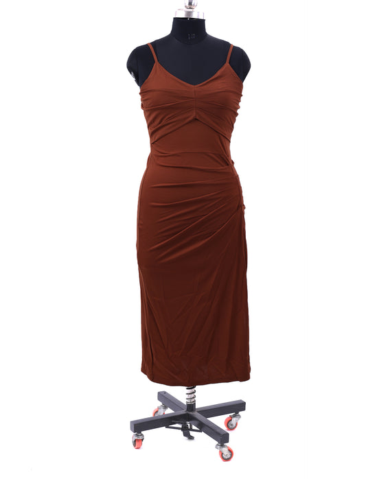 Brown Sleeveless Slit Midi Dress For Womens