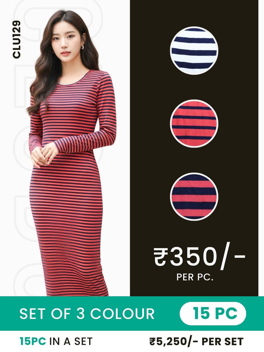 Clobulk Women Bodycon Dress (Set of 15 PC - 3 Colour)- ₹350/ per pc
