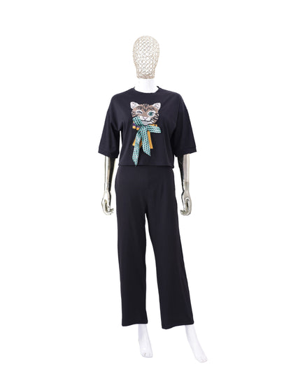 Black Cat Patch Co ord Set Women