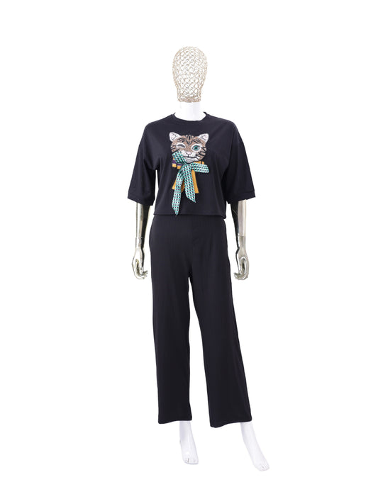 Black Cat Patch Co ord Set Women