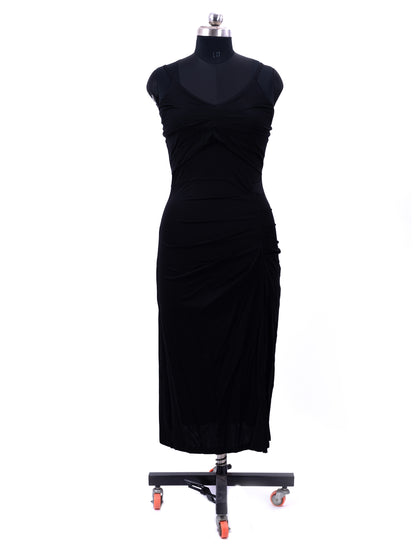 Black Sleeveless Slit Midi Dress For Womens