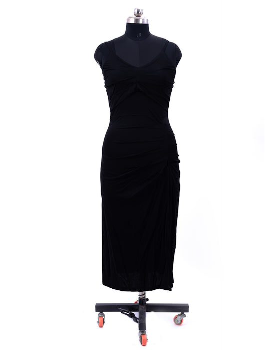 Black Sleeveless Slit Midi Dress For Womens