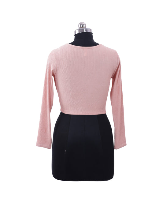 Beige Full Sleeves Crop Top For Women