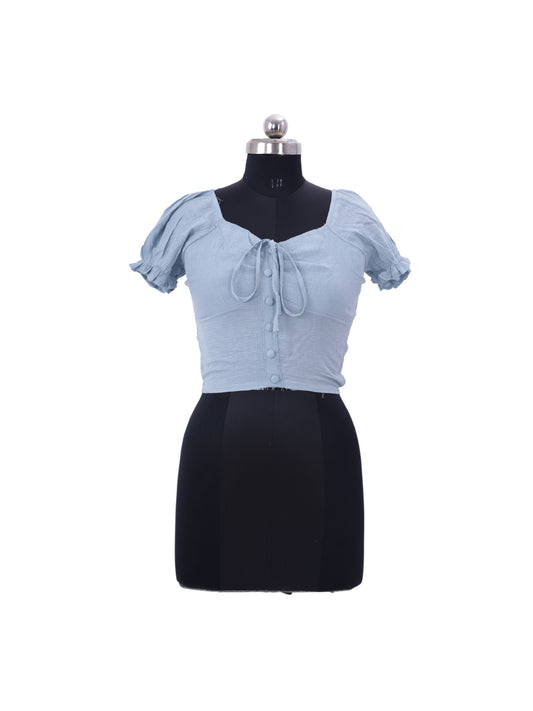 Sky - Blue Deep Neck Top For Womens