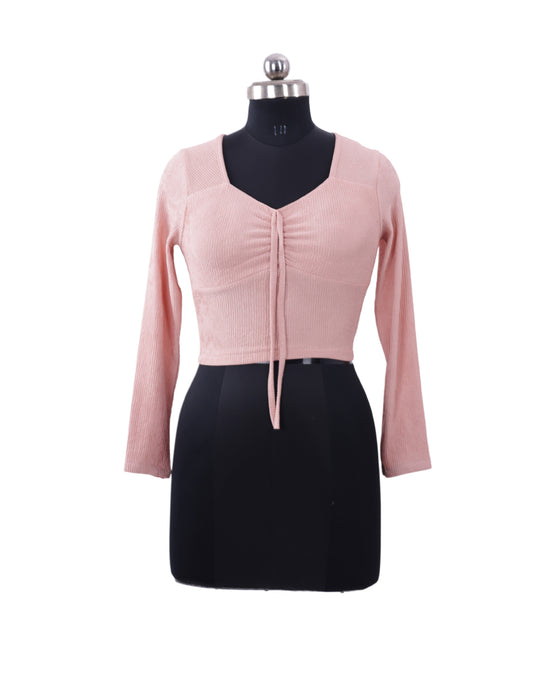 Beige Full Sleeves Crop Top For Women