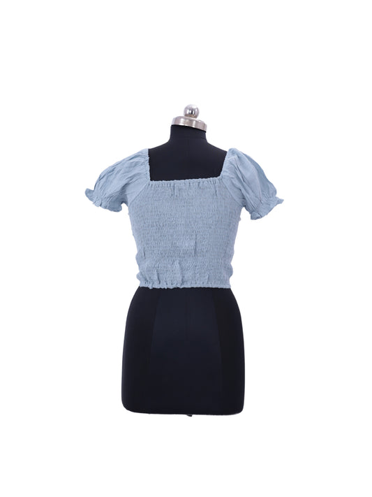 Sky - Blue Deep Neck Top For Womens