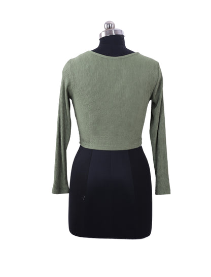 Olive Full Sleeves Crop Top For Womens