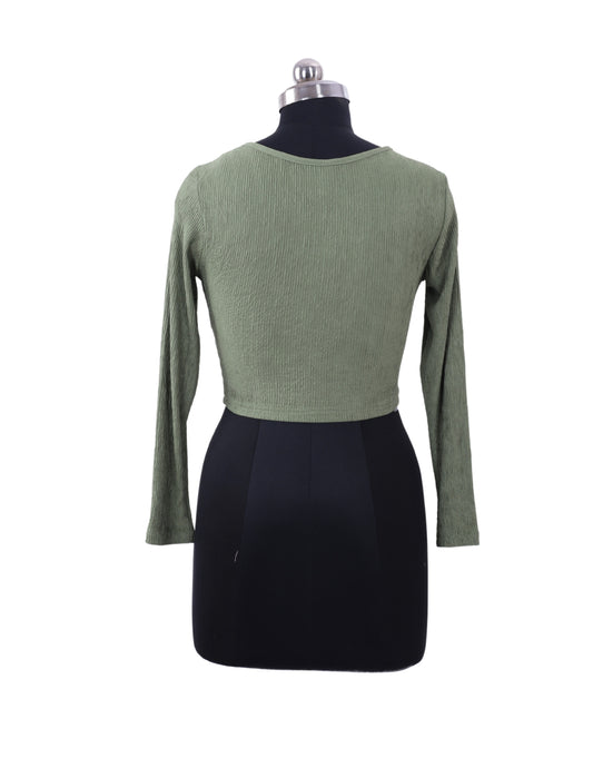 Olive Full Sleeves Crop Top For Womens