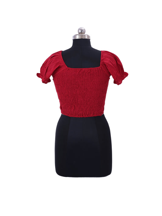 Red Deep Neck Top For Womens