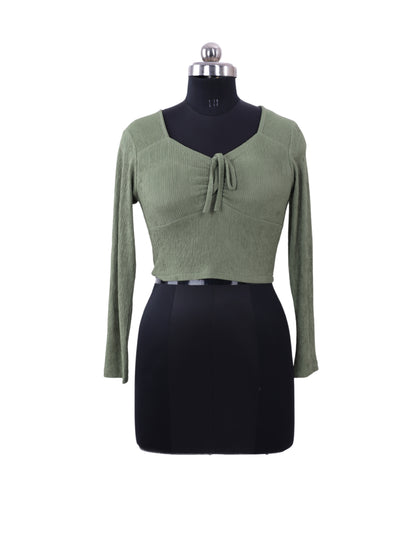 Olive Full Sleeves Crop Top For Womens