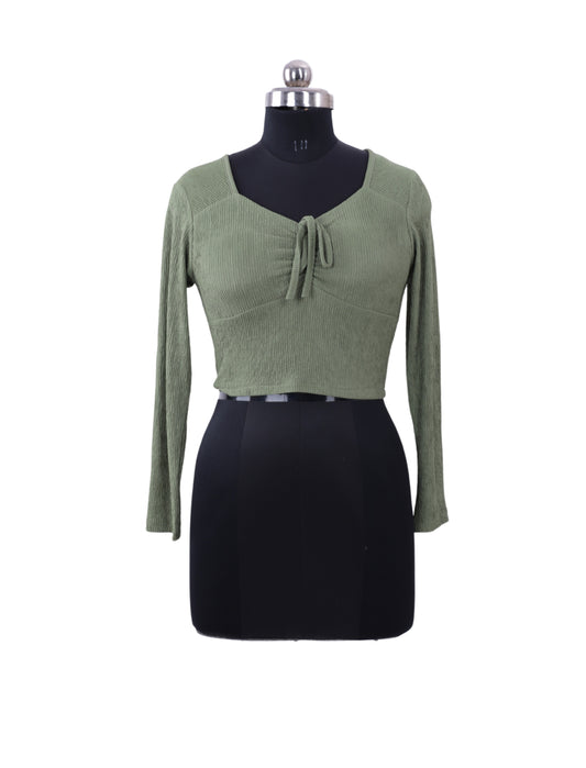 Olive Full Sleeves Crop Top For Womens
