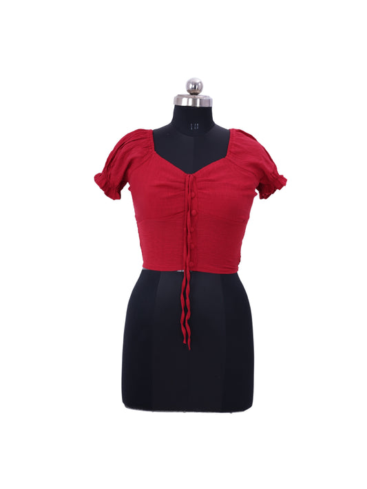 Red Deep Neck Top For Womens