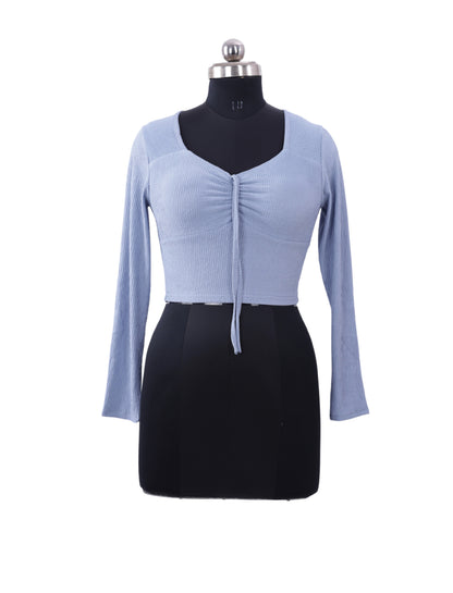 Blue Full Sleeves Crop Top For Women