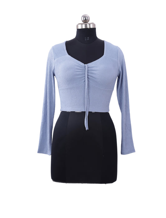 Blue Full Sleeves Crop Top For Women