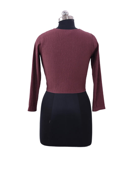 Mauve Ribbed Full Sleeve Top