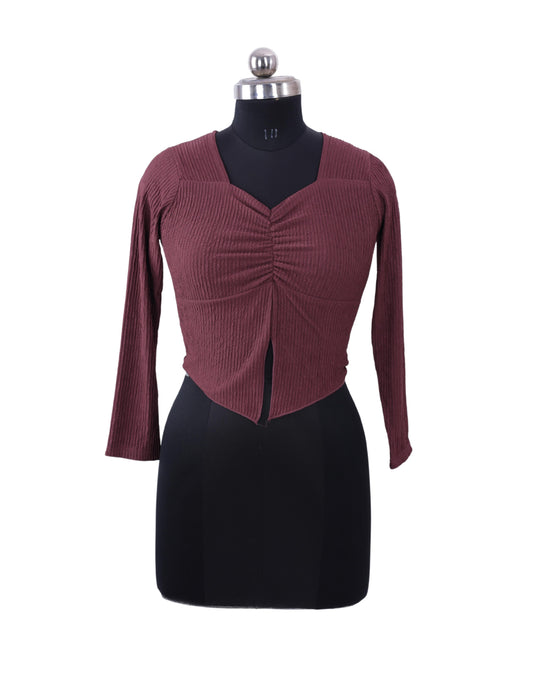 Mauve Ribbed Full Sleeve Top