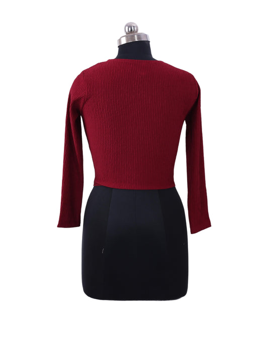 Maroon Ribbed Full Sleeve Top