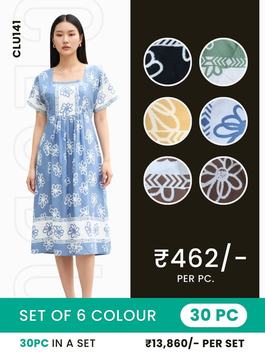 Clobulk Women Dress (Set of 30 PC - 6 Colour)- ₹462/ per pc