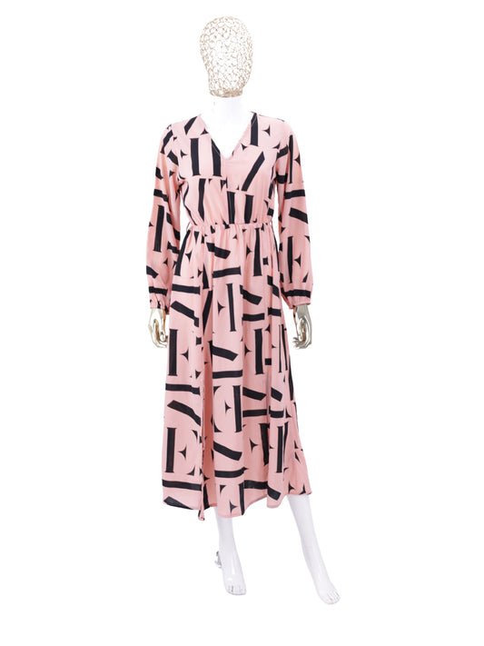 Pink Printed Fancy Dress For Womens
