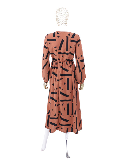 Beige Printed Fancy Dress For Womens