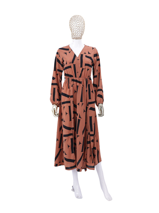 Beige Printed Fancy Dress For Womens