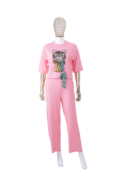 Pink Cat Patch Co ord Set Women