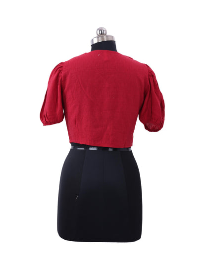 Maroon Half Sleeve Crop Top For Womens