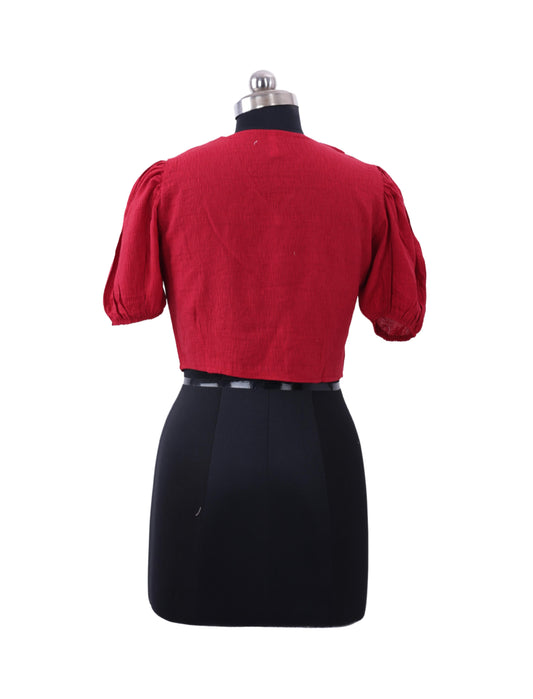 Maroon Half Sleeve Crop Top For Womens