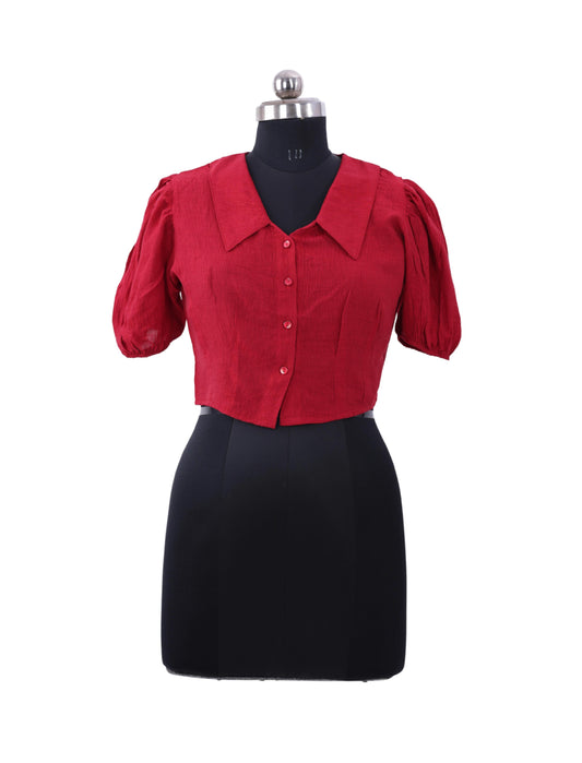 Maroon Half Sleeve Crop Top For Womens