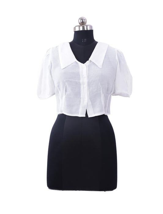 White Half Sleeve Crop Top For Womens