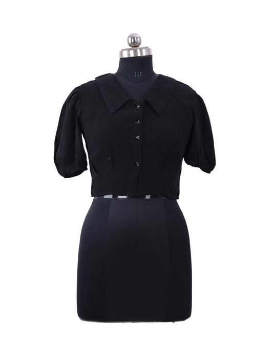 Black Half Sleeve Crop Top For Womens