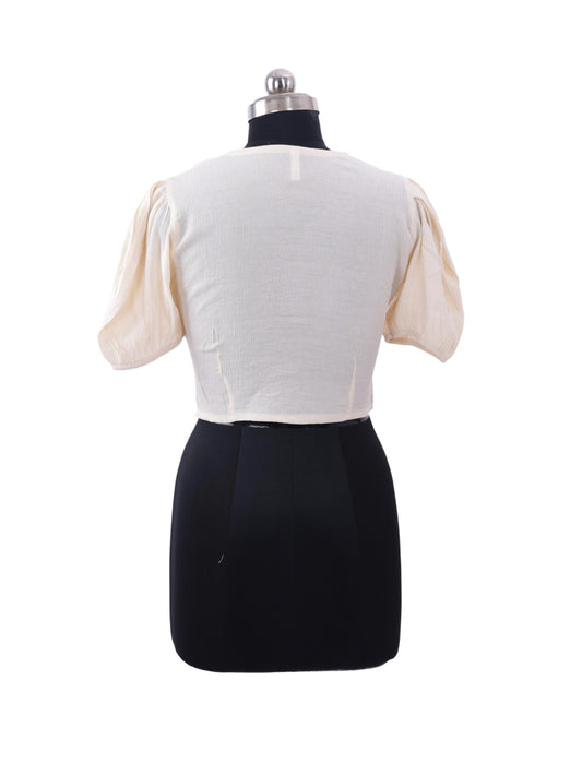 Cream Half Sleeve Crop Top For Womens
