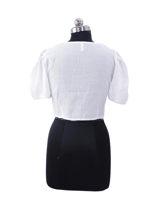 White Half Sleeve Crop Top For Womens