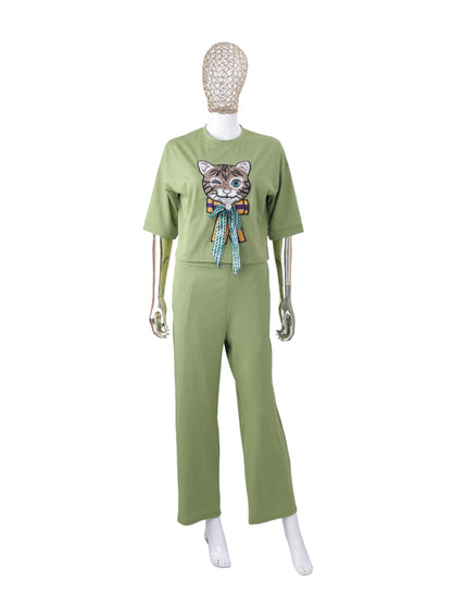 Green Cat Patch Co ord Set Women