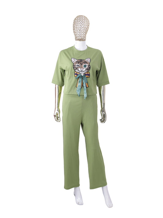 Green Cat Patch Co ord Set Women