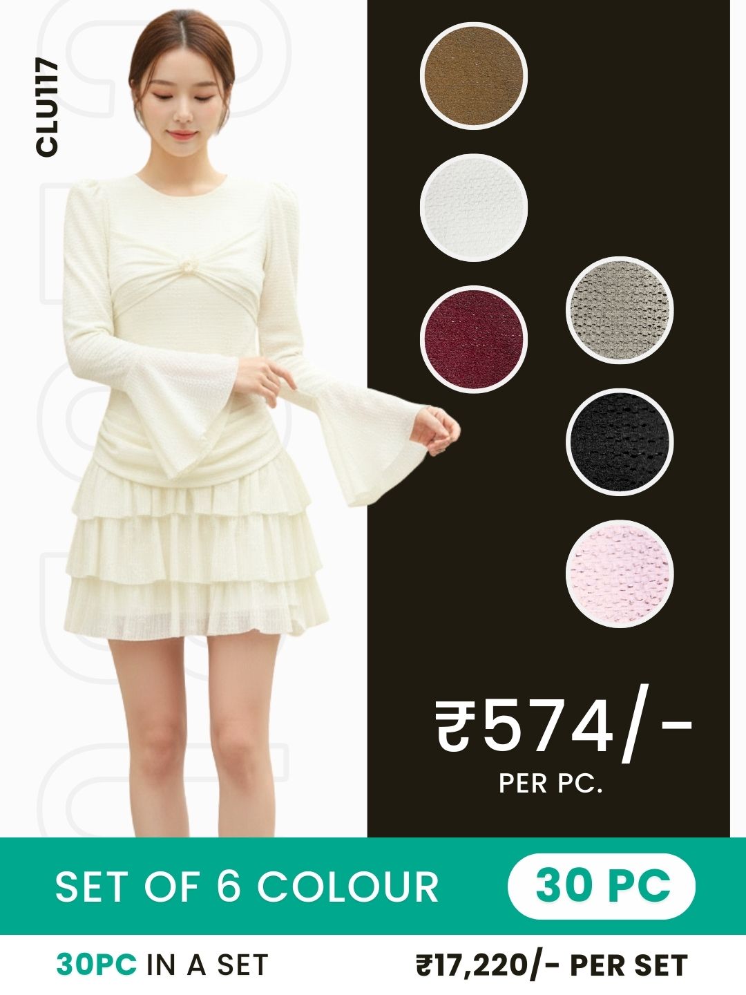 Clobulk Women Dress (Set of 30 PC - 6 Colour)- ₹574/ per pc