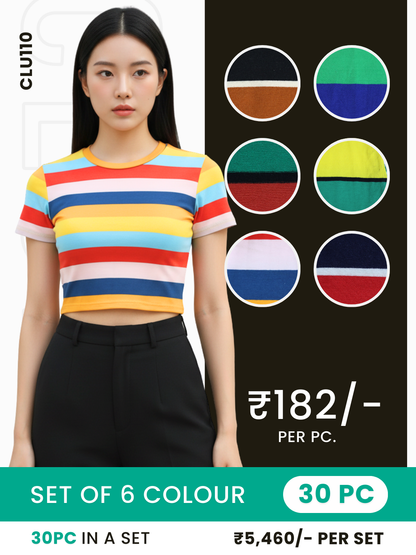 Clobulk Stripe Top (Set of 30 PC - 6 Colour)- ₹182/ per pc