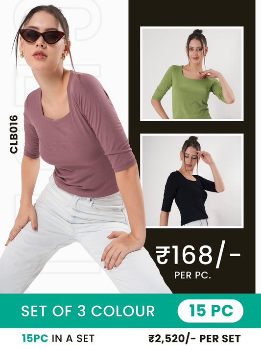 Clobulk Women Top (Set of 15Pc - 3 Colours)- ₹168/ per pc
