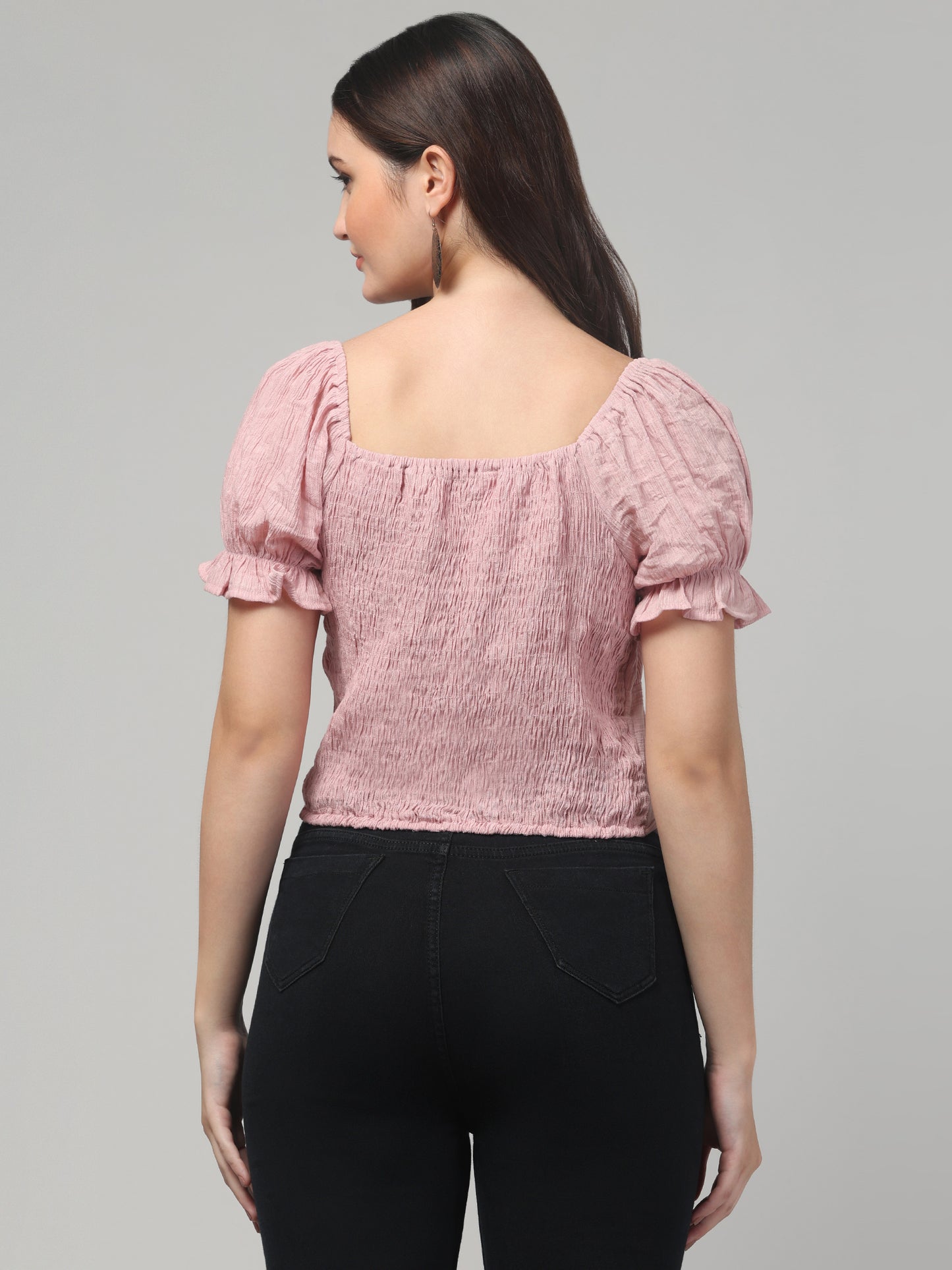 Pink Deep Neck Top For Womens