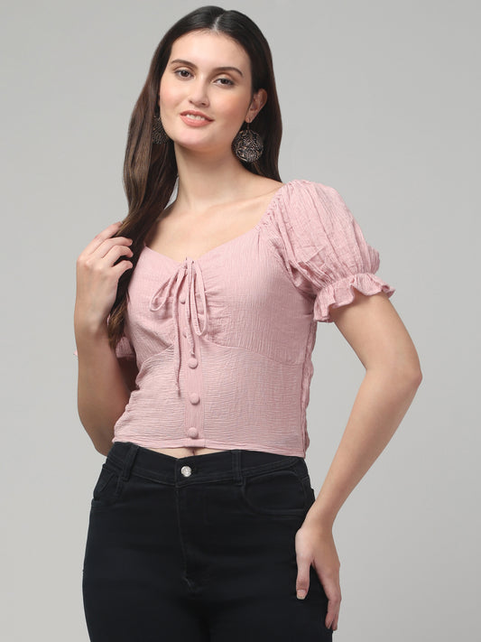 Pink Deep Neck Top For Womens
