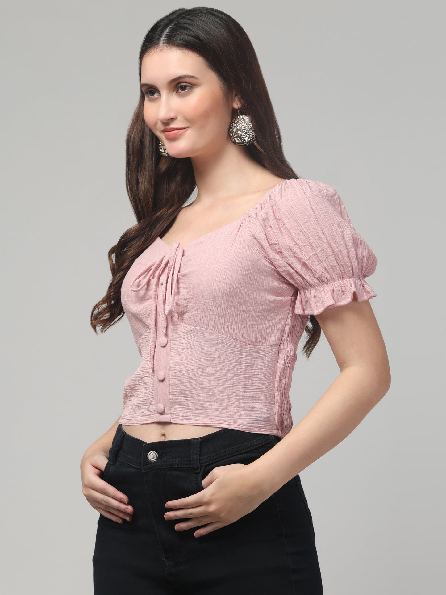 Pink Deep Neck Top For Womens