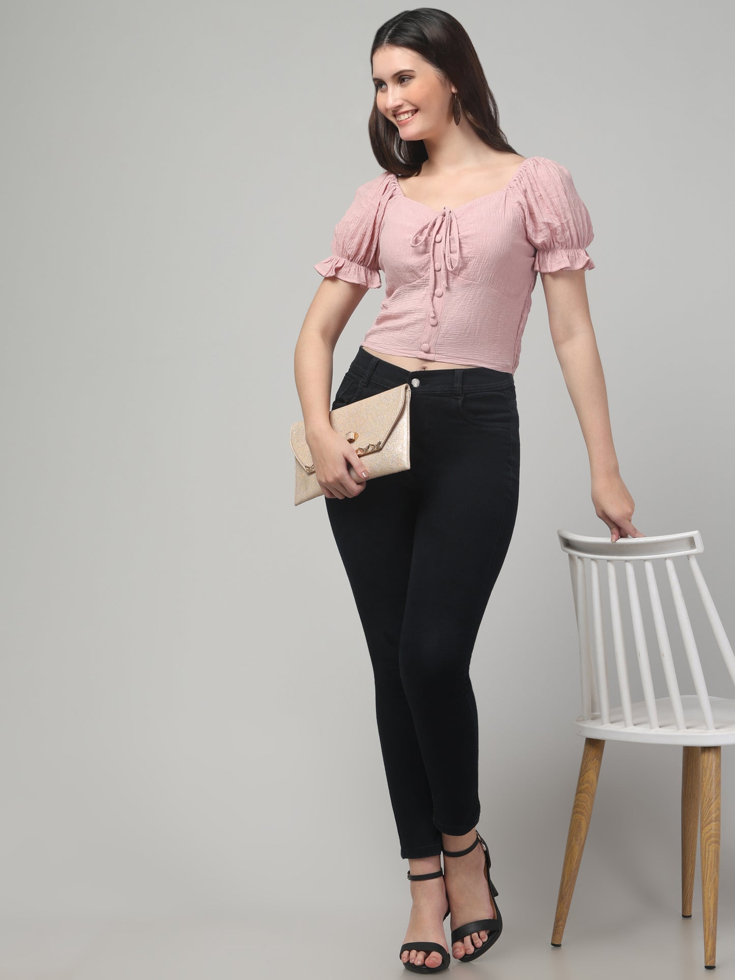 Pink Deep Neck Top For Womens