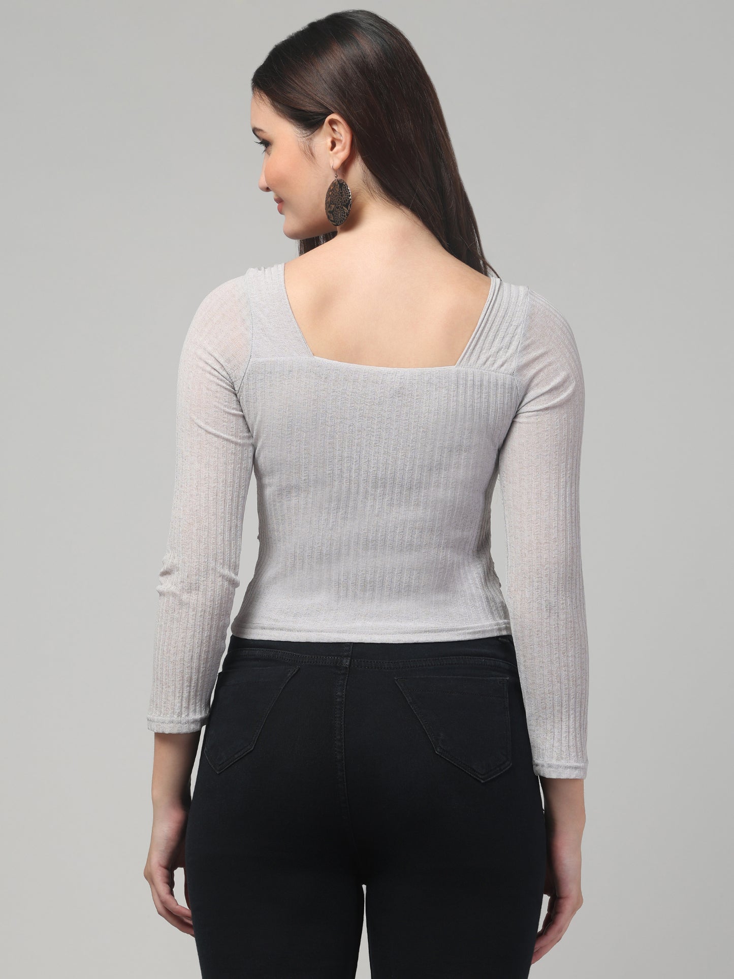 Grey Full Sleeve Top For Womens