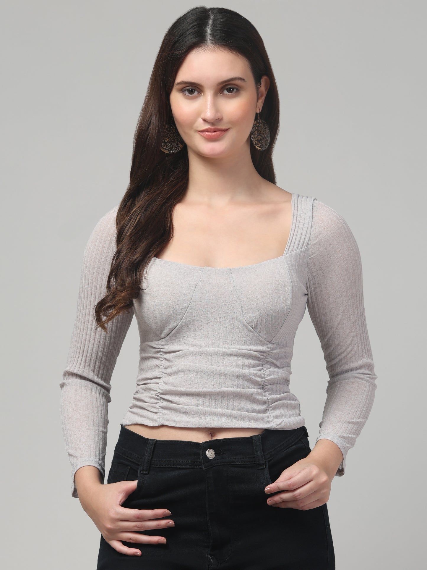 Grey Full Sleeve Top For Womens