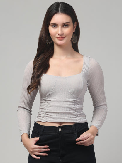 Grey Full Sleeve Top For Womens