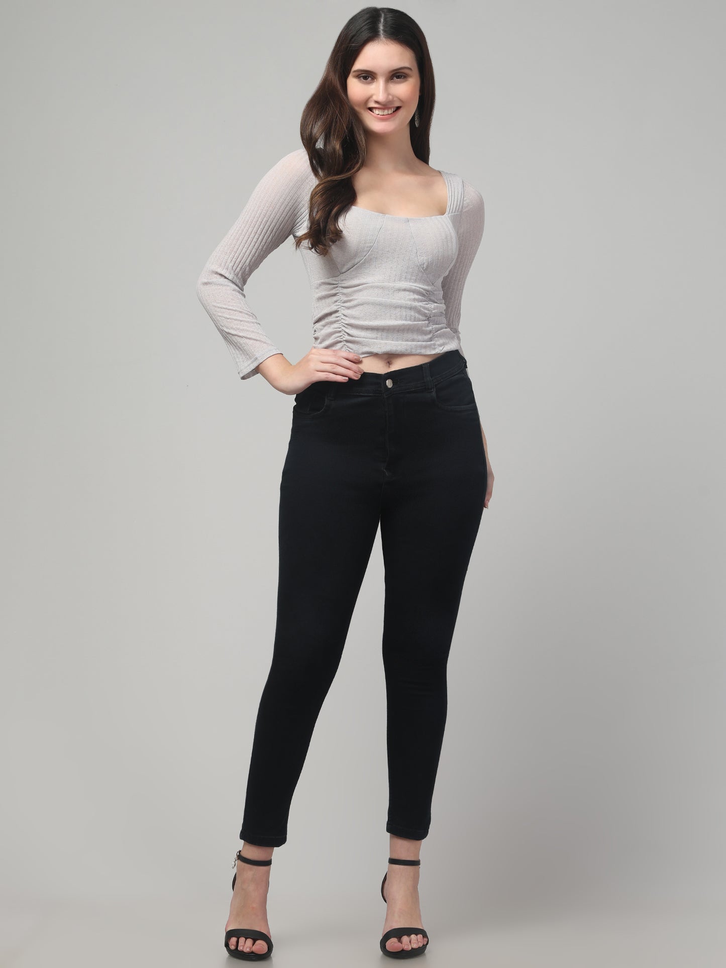 Grey Full Sleeve Top For Womens