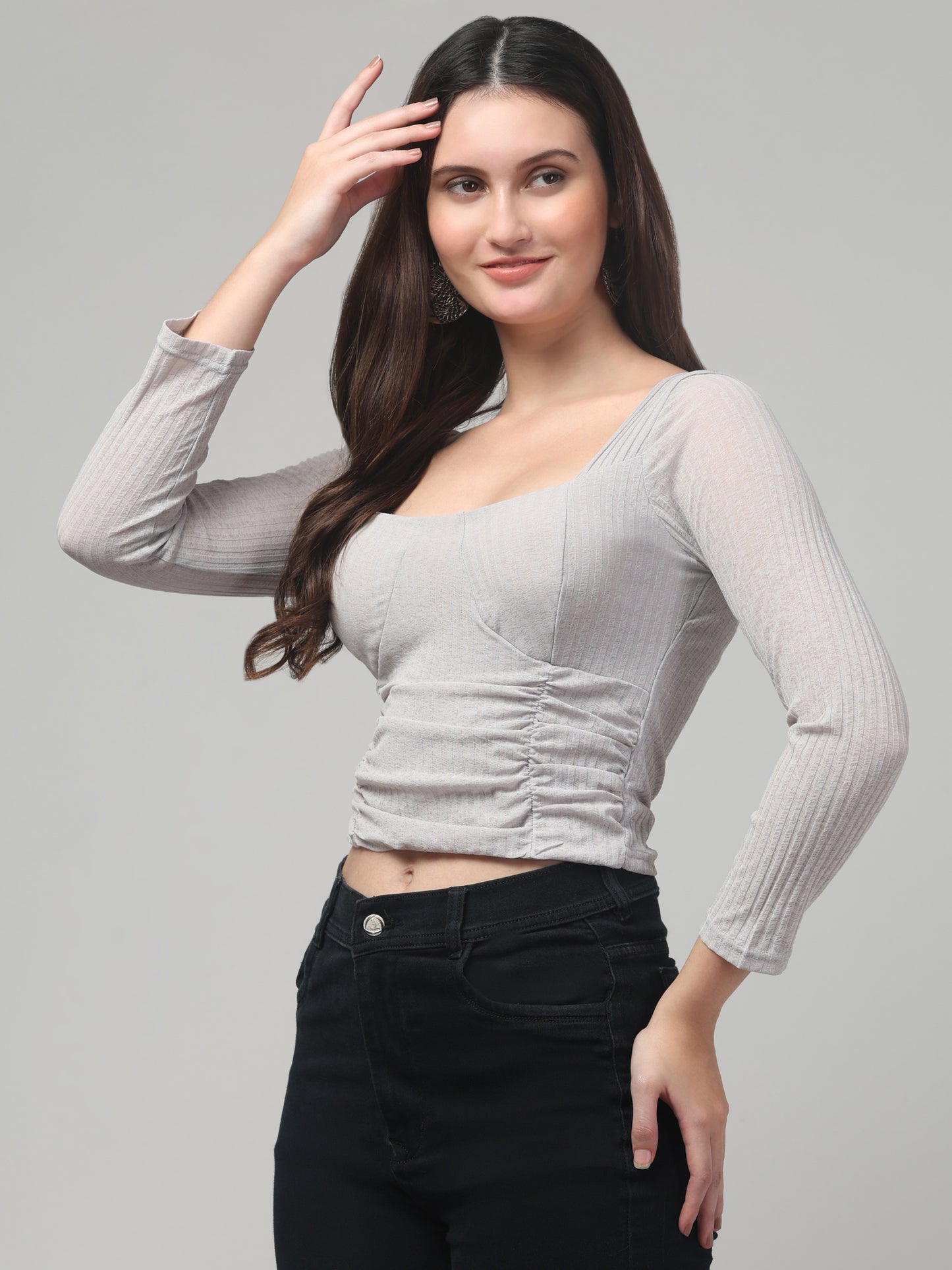 Grey Full Sleeve Top For Womens