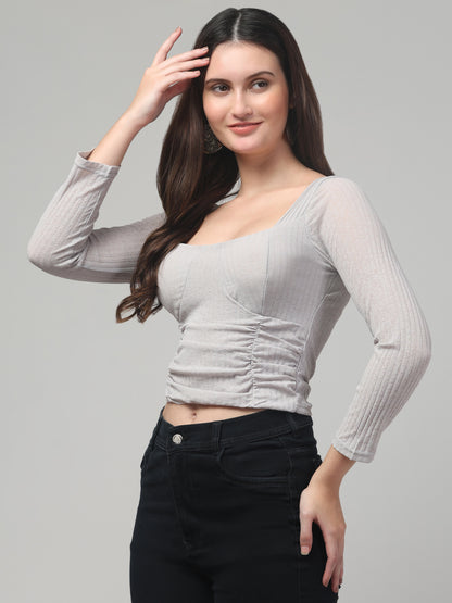 Grey Full Sleeve Top For Womens